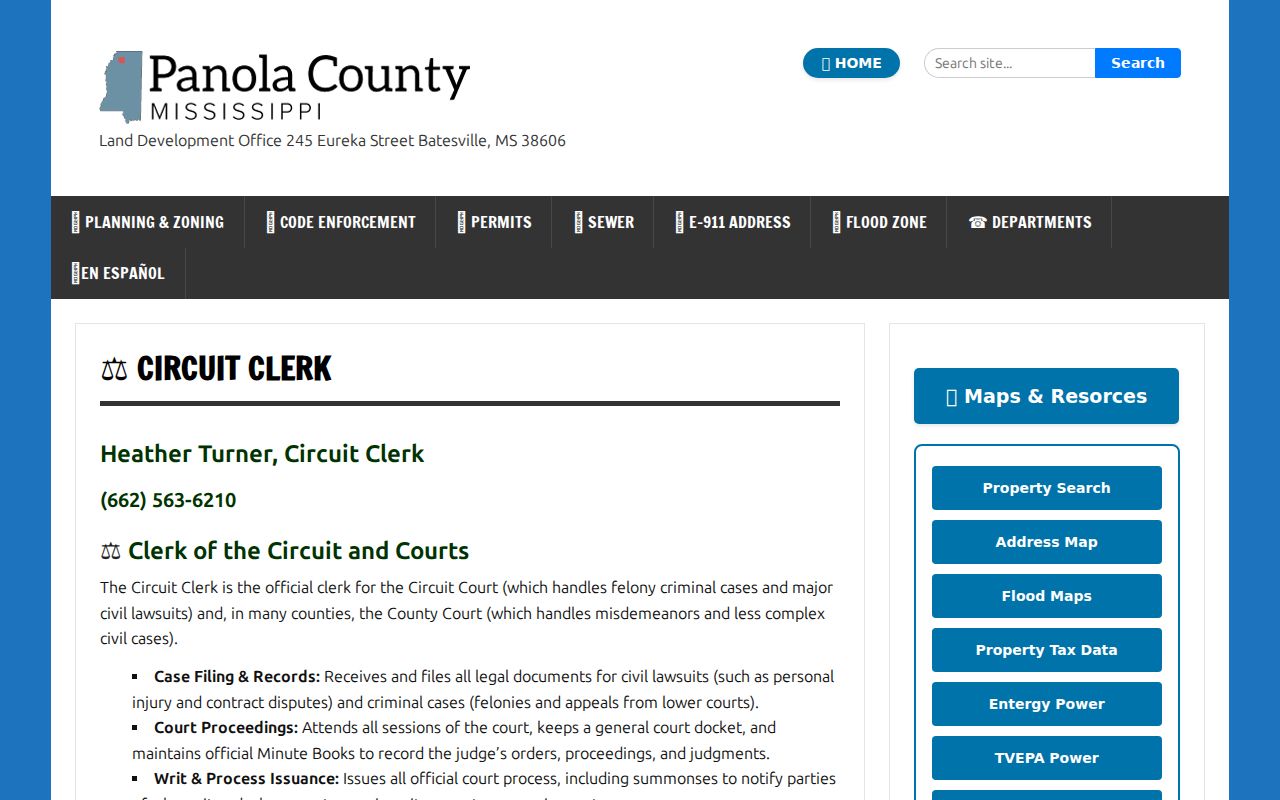 Panola County Circuit Clerk First and Second District office information