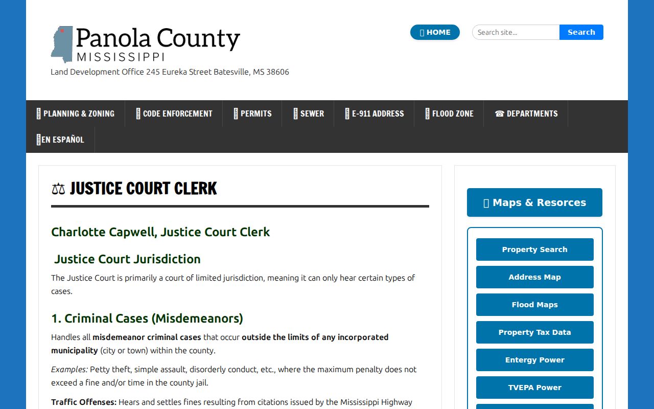 Panola County Justice Court jurisdiction and contact information