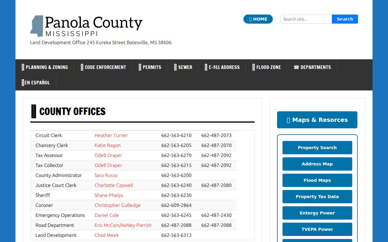 Panola County official office directory for court and sheriff routing