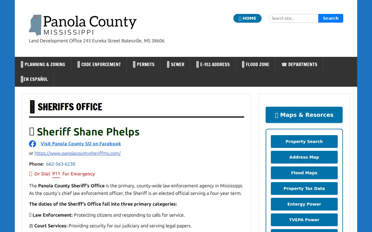 Official Panola County Sheriff role and contact page